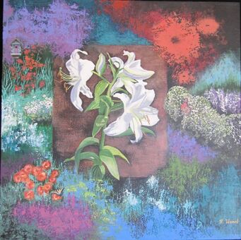 "My Garden Lily" - Acrylic and mixed medium  painting by Robin Hamel 